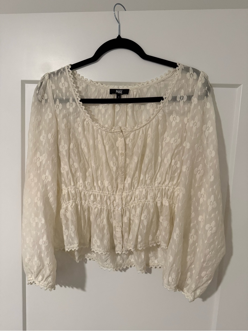 PAIGE Ivory Lace Button-Front Peasant Blouse
